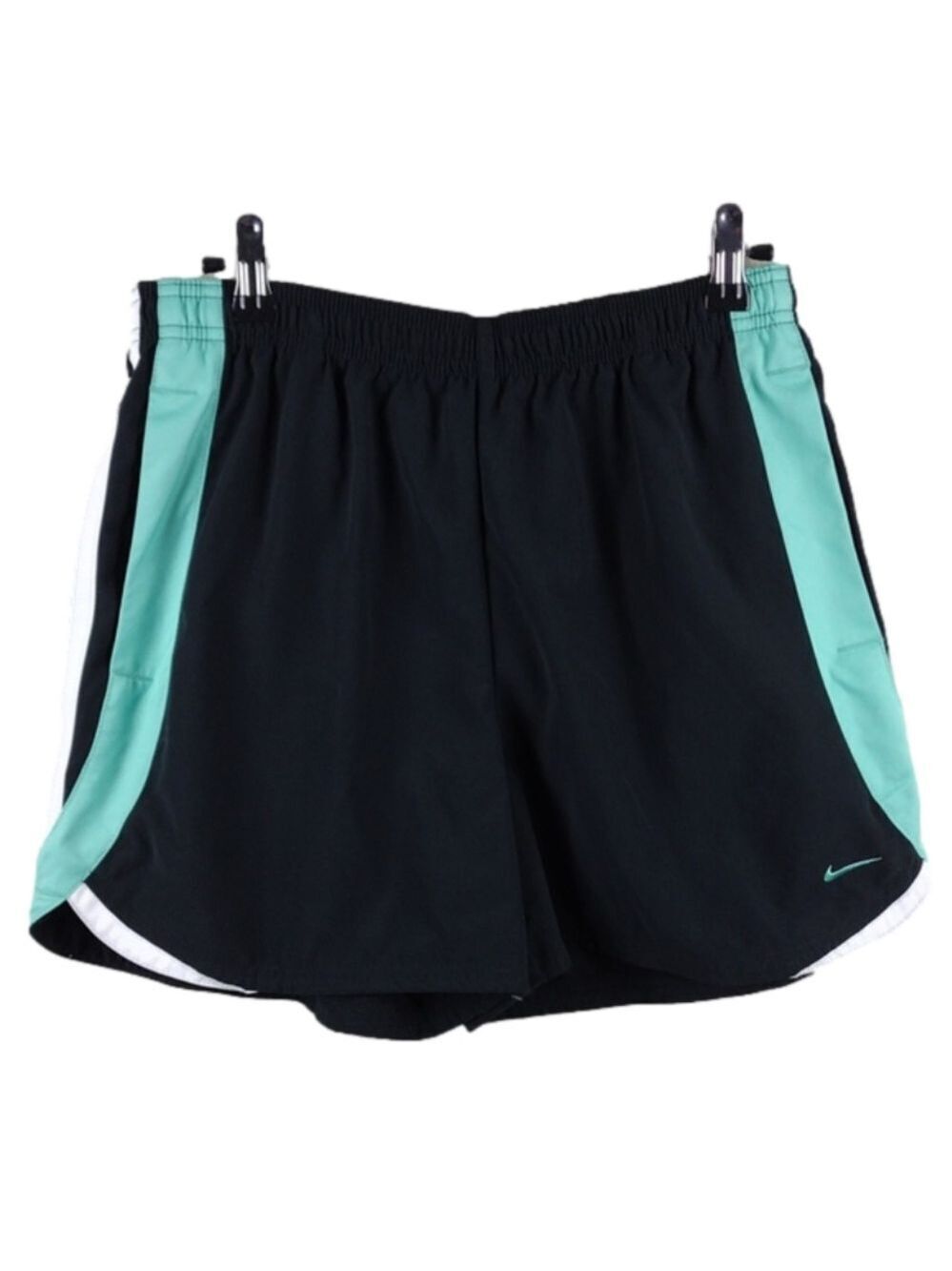 Nike Black Teal Accent Elastic Waistband Mid Rise Pull On Athletic Running Short